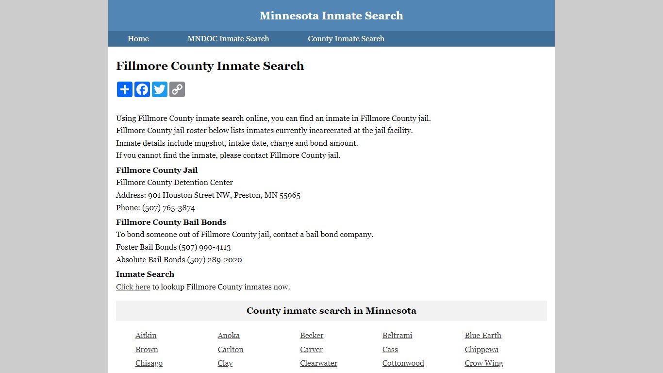 Fillmore County Inmate Search